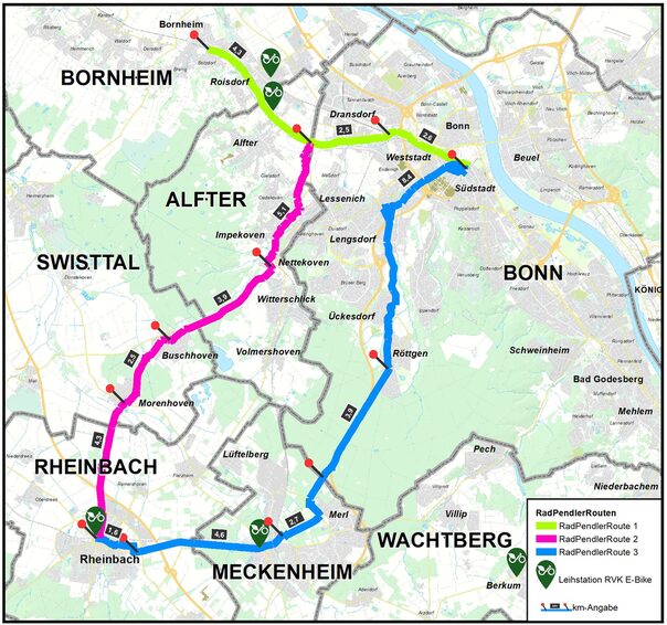 Übersichtplan E-Bike-Routen 1-3