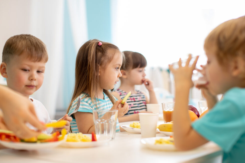 Kita-Kinder bei einer gesunden Mahlzeit