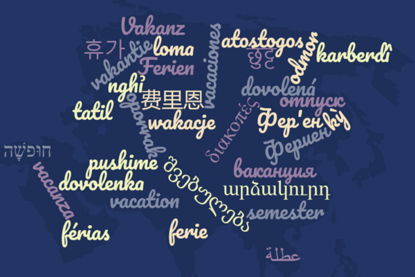 Wortwolke Ferien in mehreren Sprachen