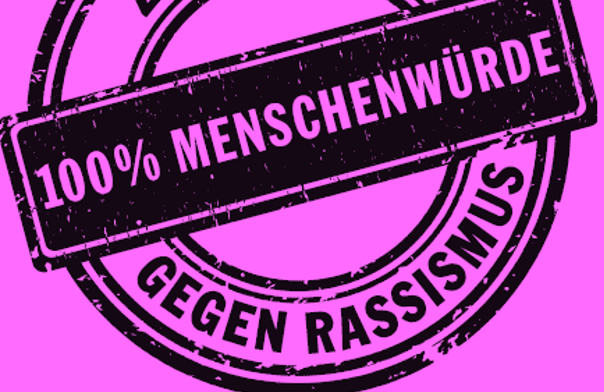 Logo der Internationalen Wochen gegen Rassismus “100% MENSCHENWÜRDE – ZUSAMMEN GEGEN RASSISMUS”