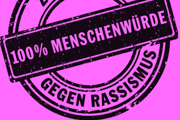 Logo der Internationalen Wochen gegen Rassismus “100% MENSCHENWÜRDE – ZUSAMMEN GEGEN RASSISMUS”