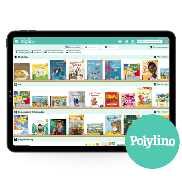 Polylino Infobild mit Buchrücken