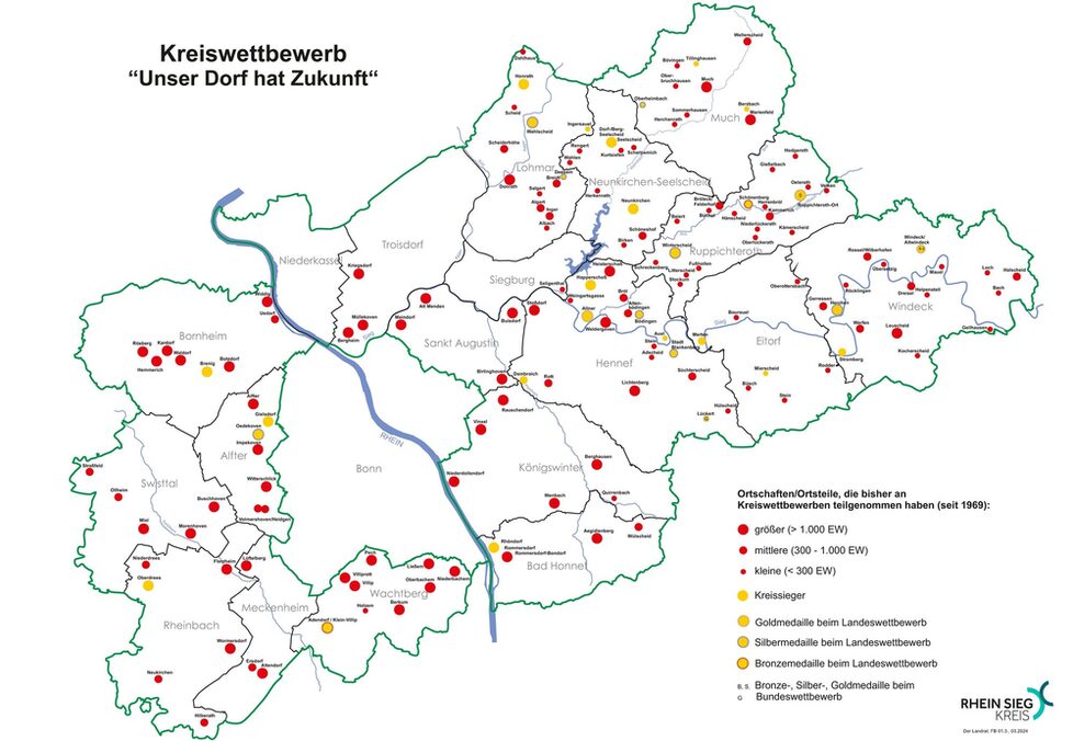 Ortschaften und Ortsteile, die bisher an den Kreiswettbewerben teilgenommen haben (seit 1969)